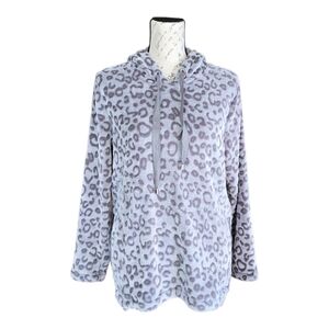 Chico's Zenergy Gray Silver Leopard Print Fleece Pullover Hoodie S
